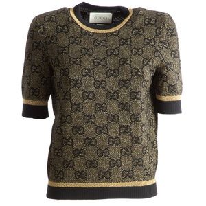 Gucci GG Jacquard and Gold Lamé SS Sweater